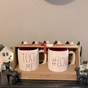 Rare set! Red interior “text me” and “#love” mugs